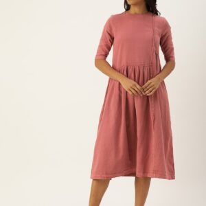 ether Women Natural Dyed Solid A-Line Sustainable Dress with Gathers