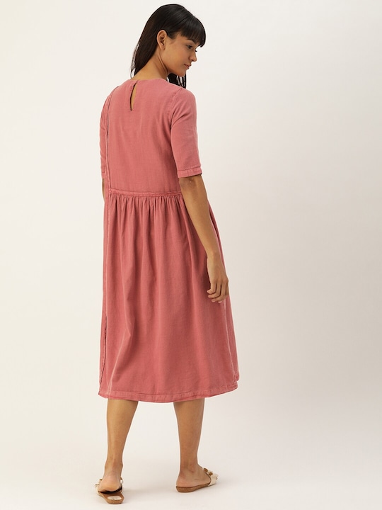 ether Women Natural Dyed Solid A-Line Sustainable Dress with Gathers