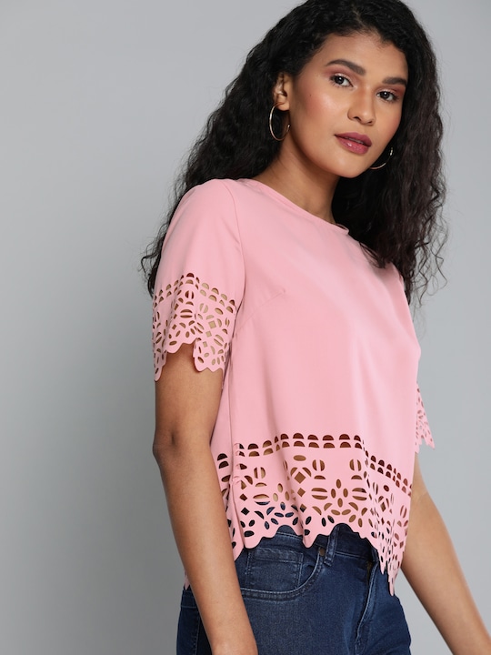 HERE&NOW Women Solid Top With Cut Out Detailing