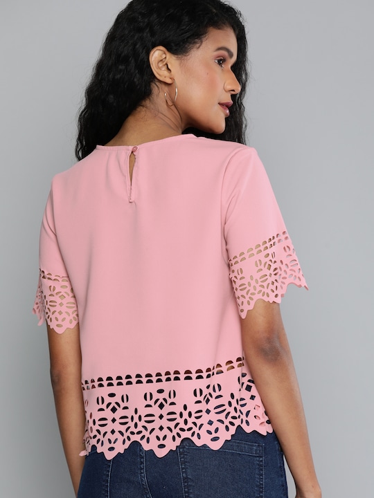 HERE&NOW Women Solid Top With Cut Out Detailing