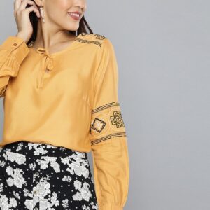 HERE&NOW Women Solid Top Embroidered Detail