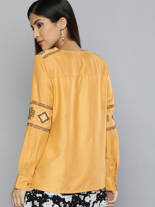 HERE&NOW Women Solid Top Embroidered Detail