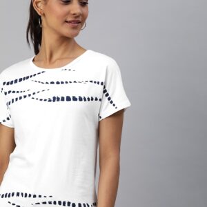 HERE&NOW Women Printed Round Neck Pure Cotton T-shirt