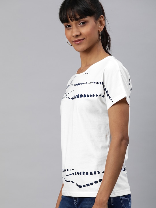 HERE&NOW Women Printed Round Neck Pure Cotton T-shirt