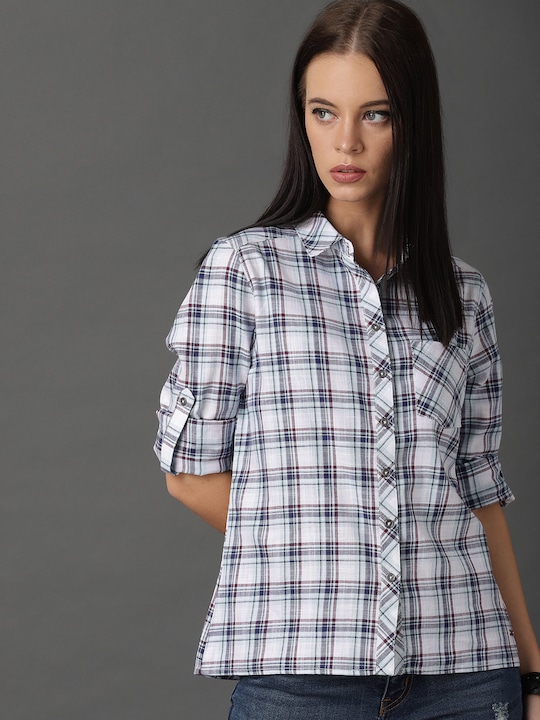 Roadster Women Fit Checked Casual Shirt with Back Detail