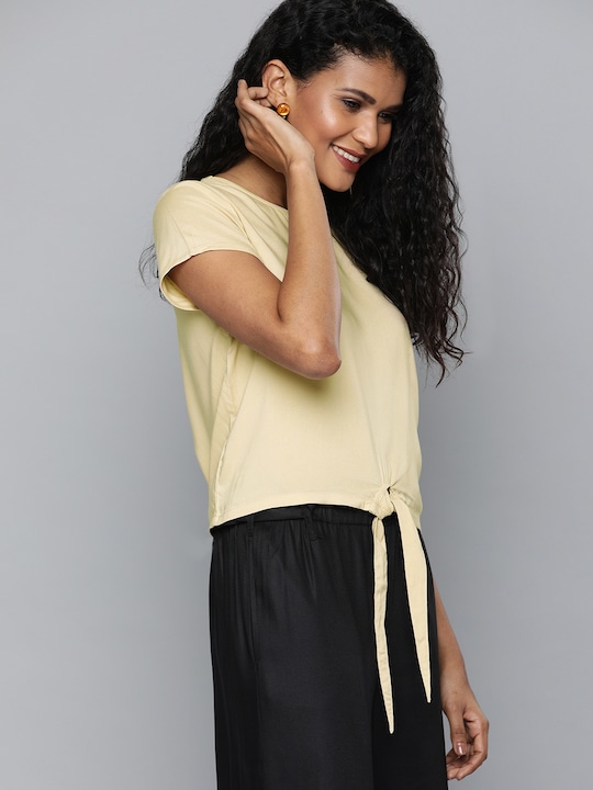 HERE&NOW Women Solid Top With Waist Tie-Up