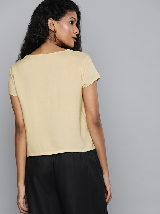 HERE&NOW Women Solid Top With Waist Tie-Up