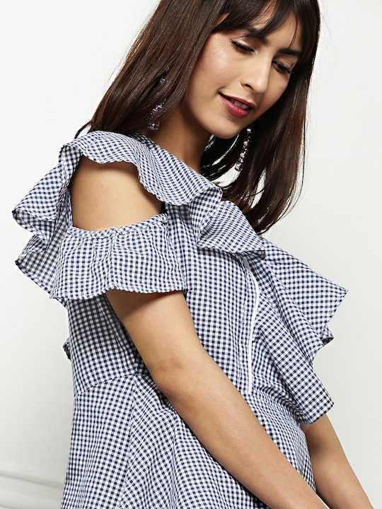 all about you Women Checked One-Shoulder Top