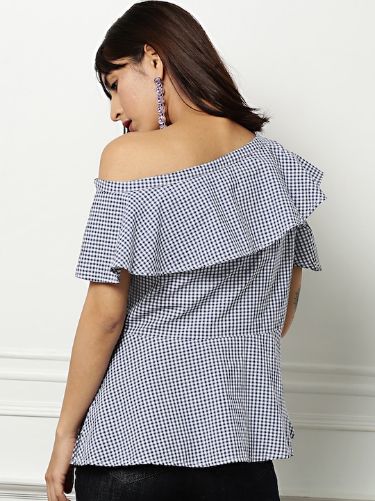 all about you Women Checked One-Shoulder Top