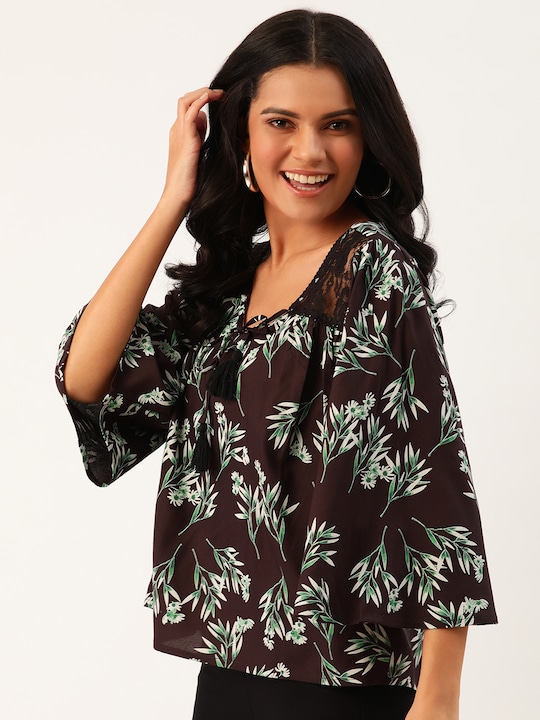 DressBerry Sustainable ECOVERO Floral Tie-Up Neck Regular Top