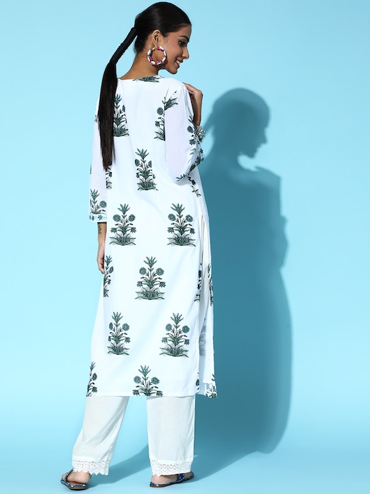 HERE&NOW Women Ethnic Motifs Printed Pure Cotton Straight Kurta