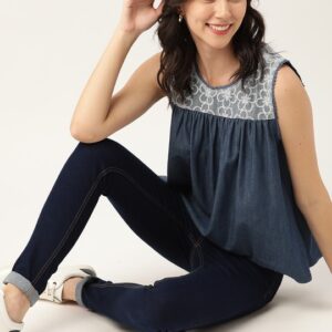 DressBerry Cotton Lace Yoke A-Line Top