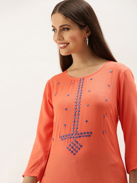 ANOUK  Women Embroidered Viscose Rayon Straight Kurta