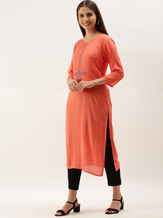 ANOUK  Women Embroidered Viscose Rayon Straight Kurta