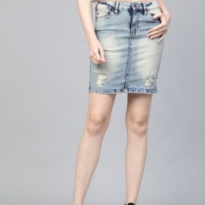 Roadster Women Washed Denim Straight Skirt