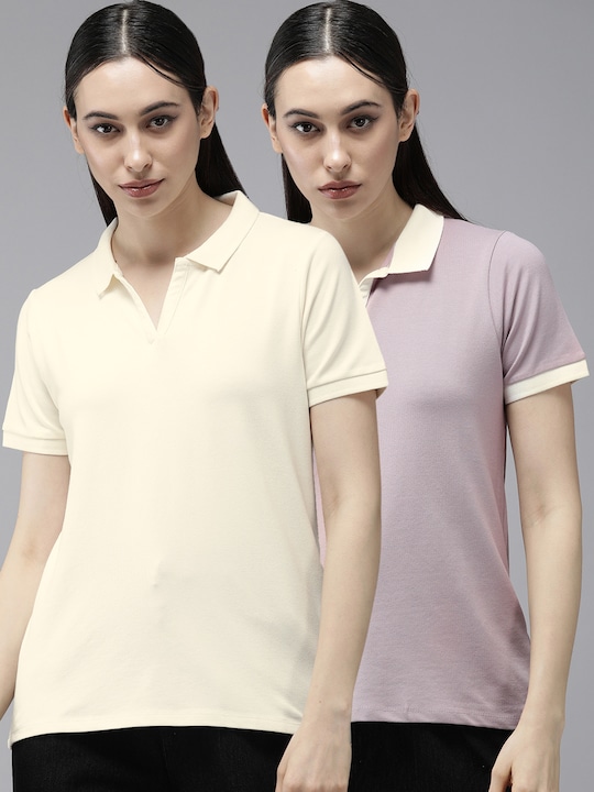 Roadster Women Pack of 2 Polo Collar T-shirts