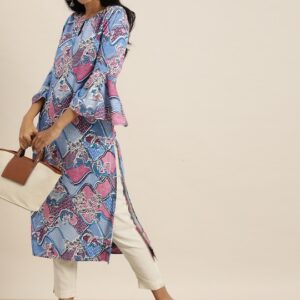 Sangria Women Ethnic Motifs Printed Keyhole Neck Bell Sleeves Kurta