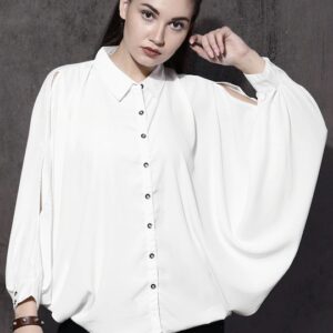 Roadster Women Batwing Slit Sleeves Boxy Shirt