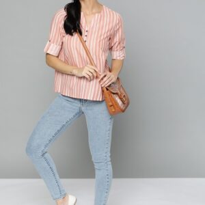 HERE&NOW Pure Cotton Striped Sleeves Top