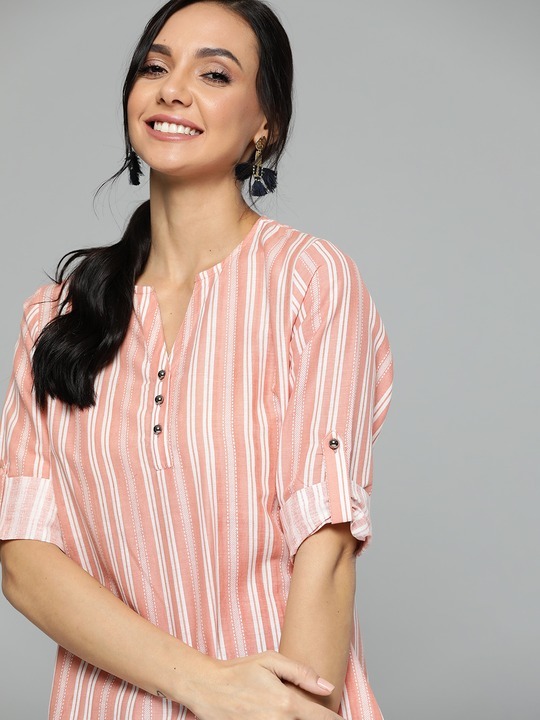 HERE&NOW Pure Cotton Striped Sleeves Top