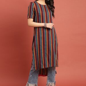 Taavi Women Striped Woven Legacy Straight Sustainable Kurta