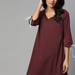 Harvard Solid Puff Sleeves A-Line Dress