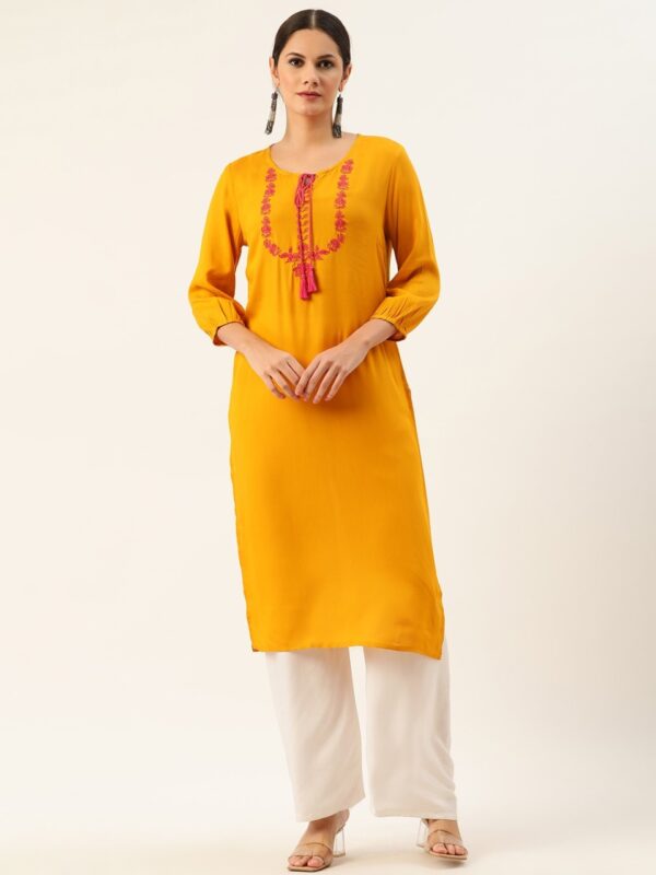 Anouk Women Ethnic Motifs Yoke Design Thread Work Straight Kurta