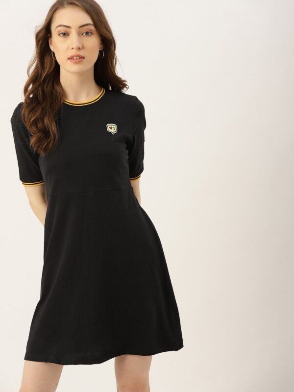 DressBerry Black Solid A-Line Dress