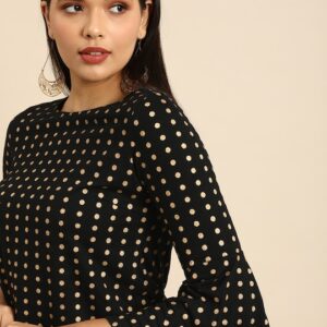 Anouk Polka Dot Printed Bell Sleeves Knitted Regular Top