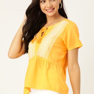 DressBerry Geometric Embroidered Tie-Up A-Line Top