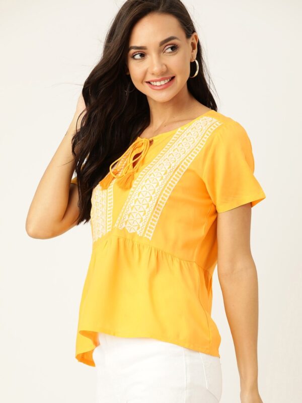 DressBerry Geometric Embroidered Tie-Up A-Line Top