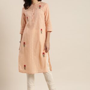 all about you Women Floral Embroidered Pure Cotton Dobby Kurta