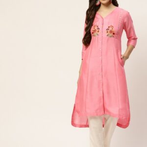 Sangria Women Floral Yoke Design Panelled A-Line Kurta