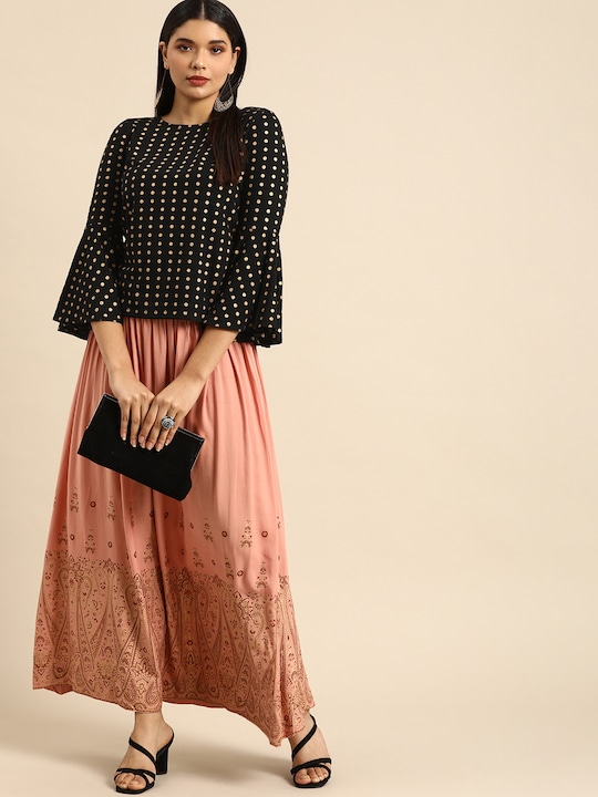 Anouk Polka Dot Printed Bell Sleeves Knitted Regular Top