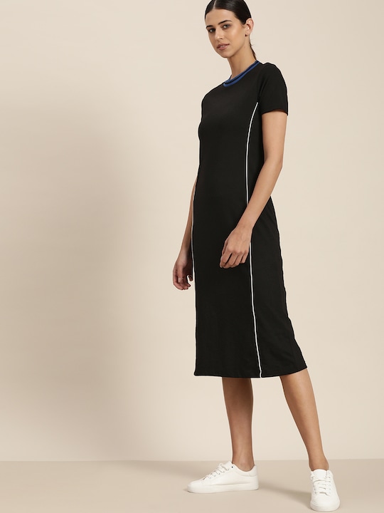 ether Black Solid T-Shirt Dress