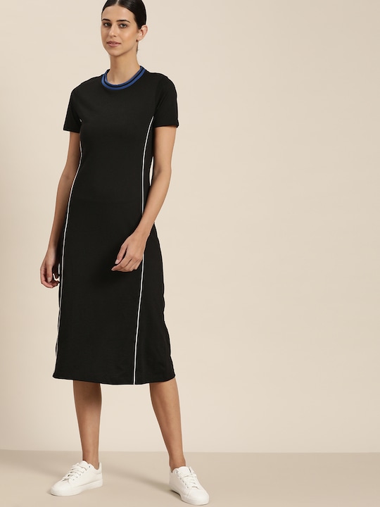 ether Black Solid T-Shirt Dress