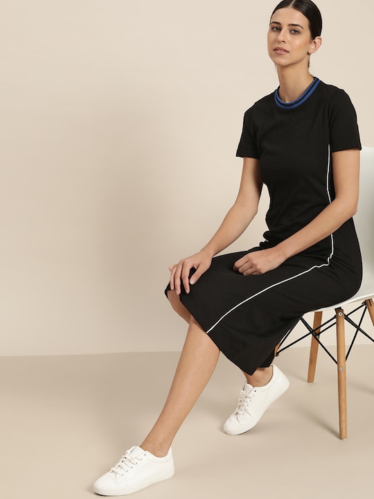 ether Black Solid T-Shirt Dress