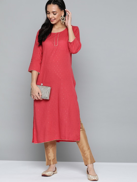 HERE&NOW Women Regular Sleeves Gotta Patti Straight Kurta