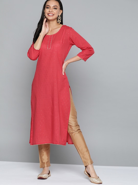 HERE&NOW Women Regular Sleeves Gotta Patti Straight Kurta