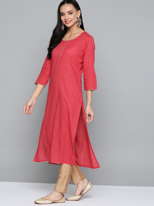 HERE&NOW Women Regular Sleeves Gotta Patti Straight Kurta