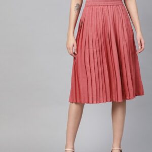 HERE&NOW Women Pleated Solid A-line Skirt