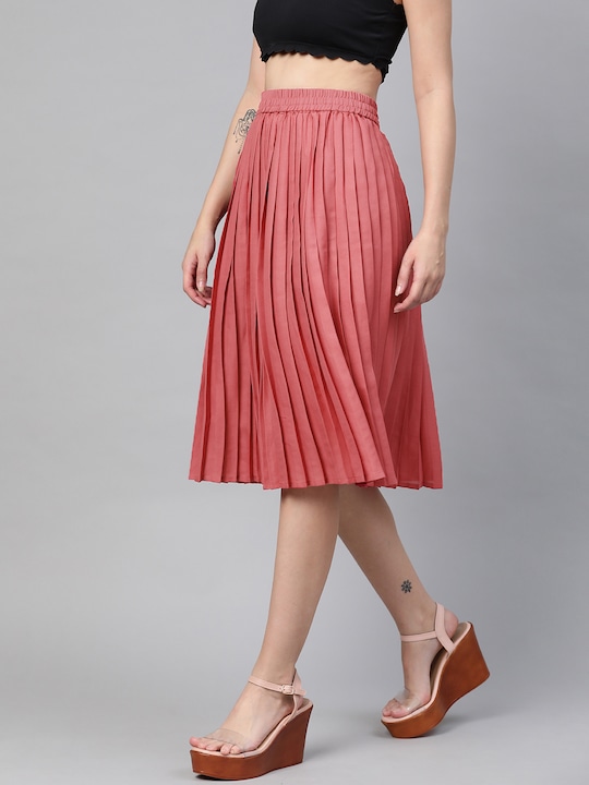 HERE&NOW Women Pleated Solid A-line Skirt