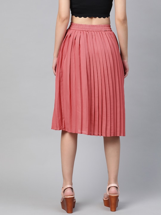 HERE&NOW Women Pleated Solid A-line Skirt