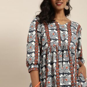 Taavi Hand Block Print Legacy A-Line Sustainable Kurta with Gathers