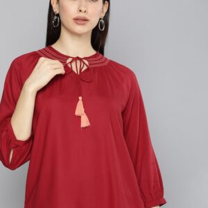 Chemistry Tie-Up Neck Puff Sleeves Regular Top