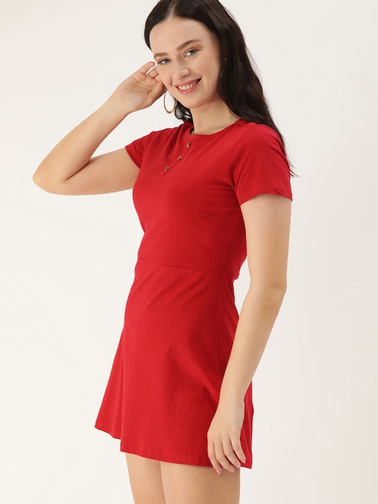 DressBerry Women Solid Pure Cotton Mini A-Line Dress