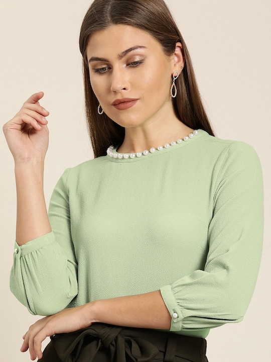 all about you Women Solid Jewel Neck Top