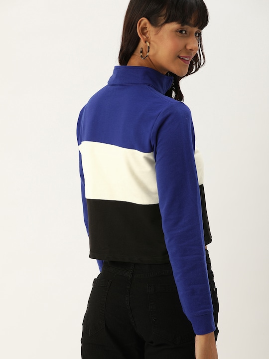 DressBerry Women Colourblocked Cropped Sweatshirt