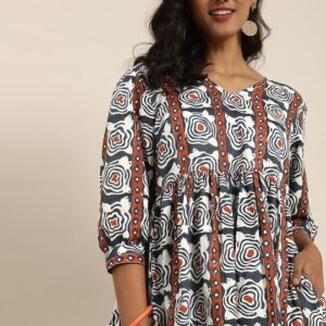 Taavi Hand Block Print Legacy A-Line Sustainable Dress with Gathers