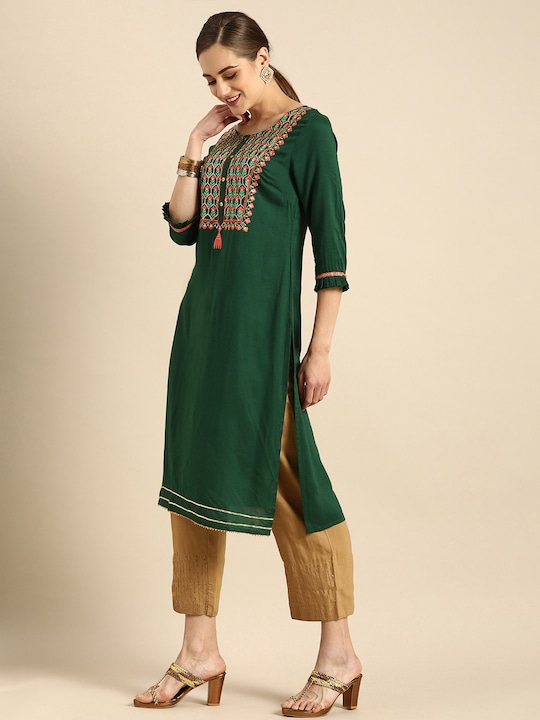 Anouk Women Ethnic Motifs Yoke Design Thread Work Kurta